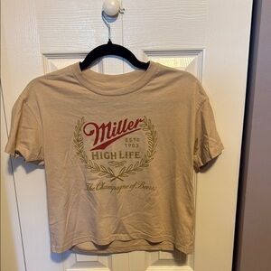 Miller Lite Tan Graphic Crop Tee